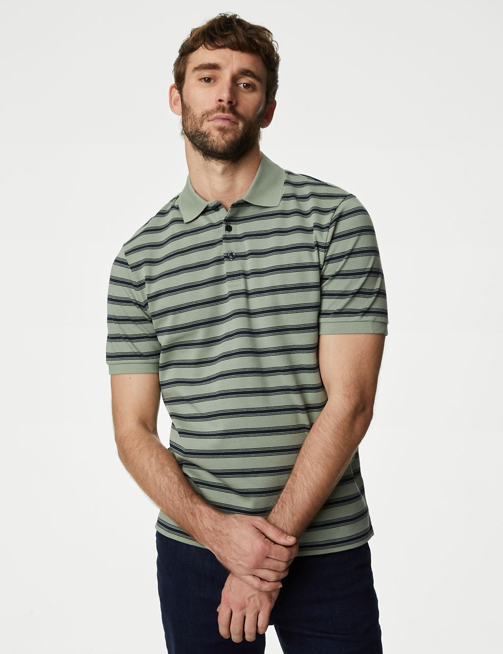 Pure Cotton Striped Polo Shirt 3 of 5