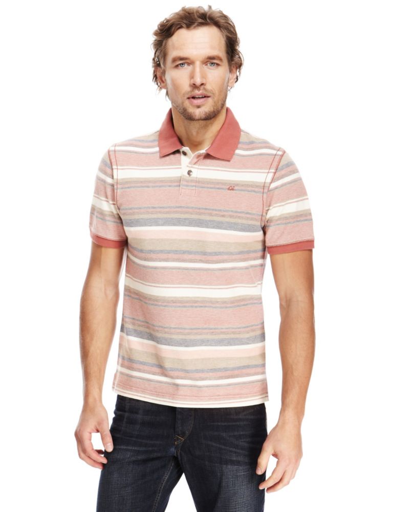 Pure Cotton Striped Polo Shirt 1 of 4