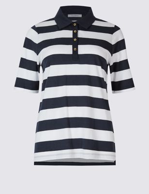 Pure Cotton Striped Polo T-Shirt Image 2 of 5