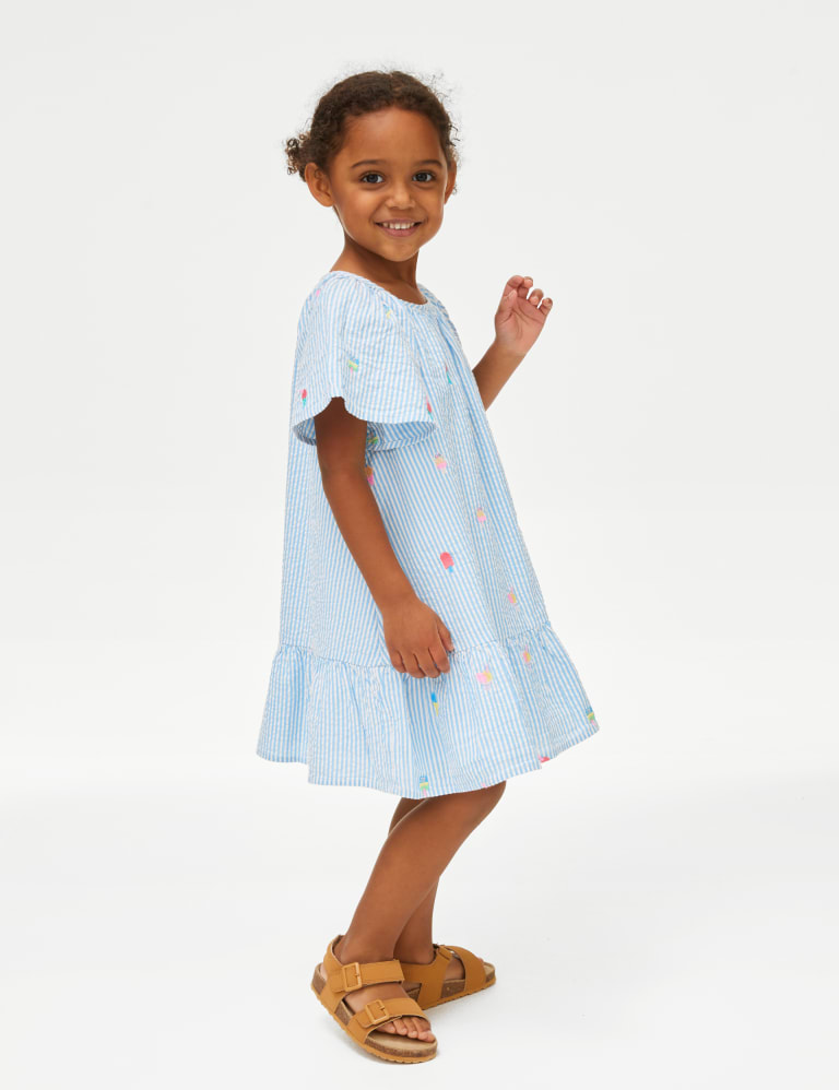 Marks and spencer blue and white striped dress sale