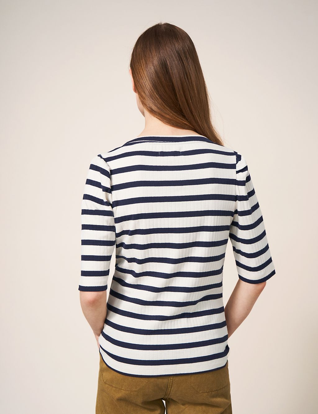 Pure Cotton Striped Puff Sleeve T-Shirt 5 of 5