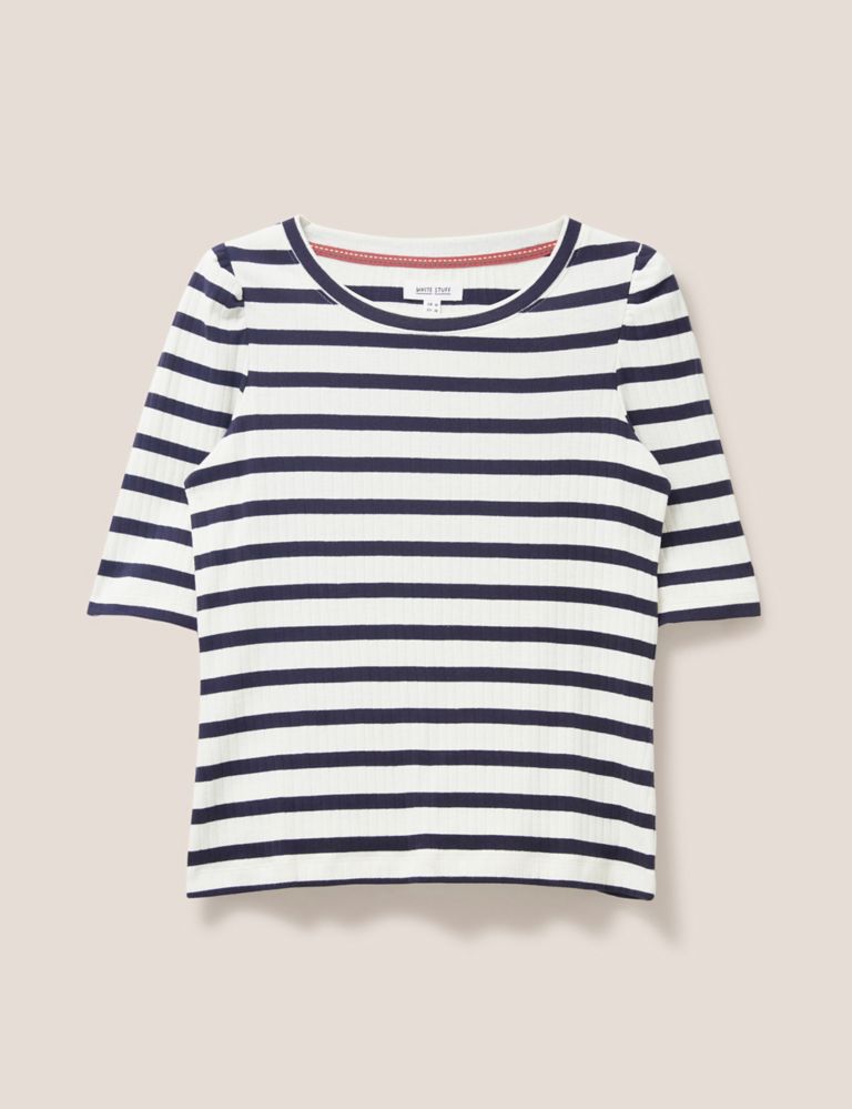 Pure Cotton Striped Puff Sleeve T-Shirt 2 of 5