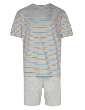 Pure Cotton Striped Pyjama Shorts Set Image 2 of 4