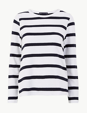 Pure Cotton Striped Regular Fit Sweatshirt Image 2 of 4