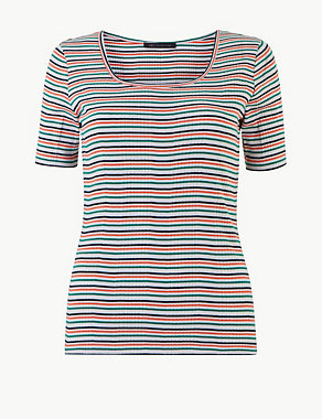 Pure Cotton Striped Regular Fit T-Shirt Image 2 of 4
