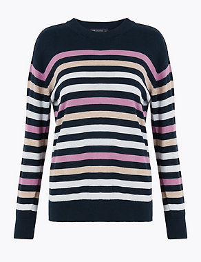 Pure Cotton Striped Relaxed Jumper Image 2 of 5