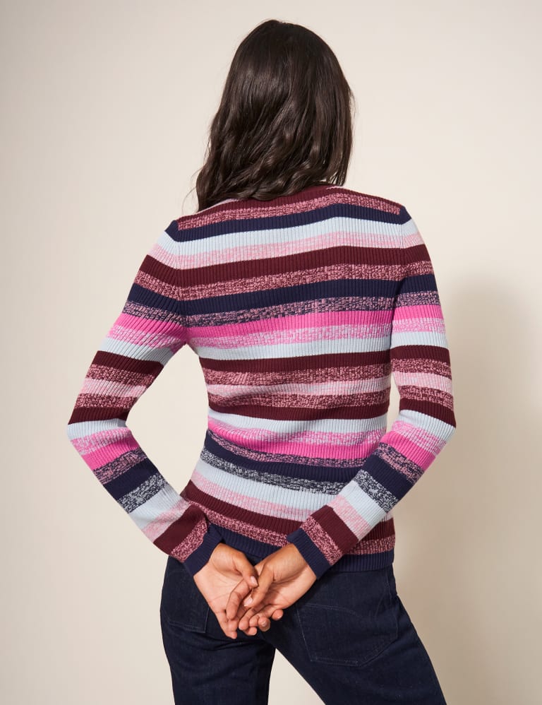 Pure Cotton Striped Ribbed Crew Neck Jumper White Stuff M S