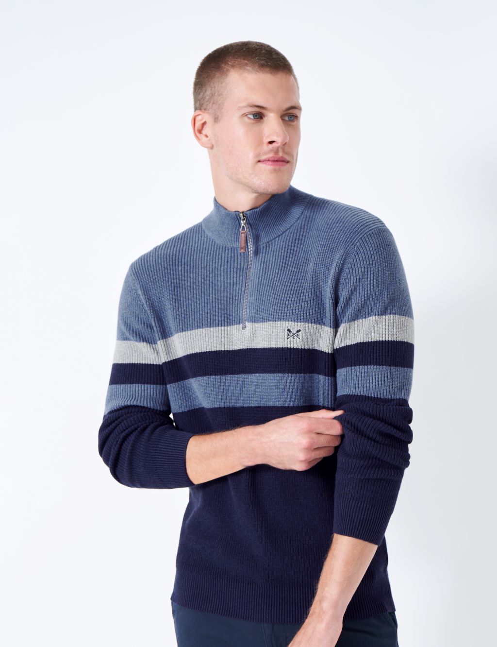 Pure Cotton Striped Ribbed Half Zip Jumper 3 of 5