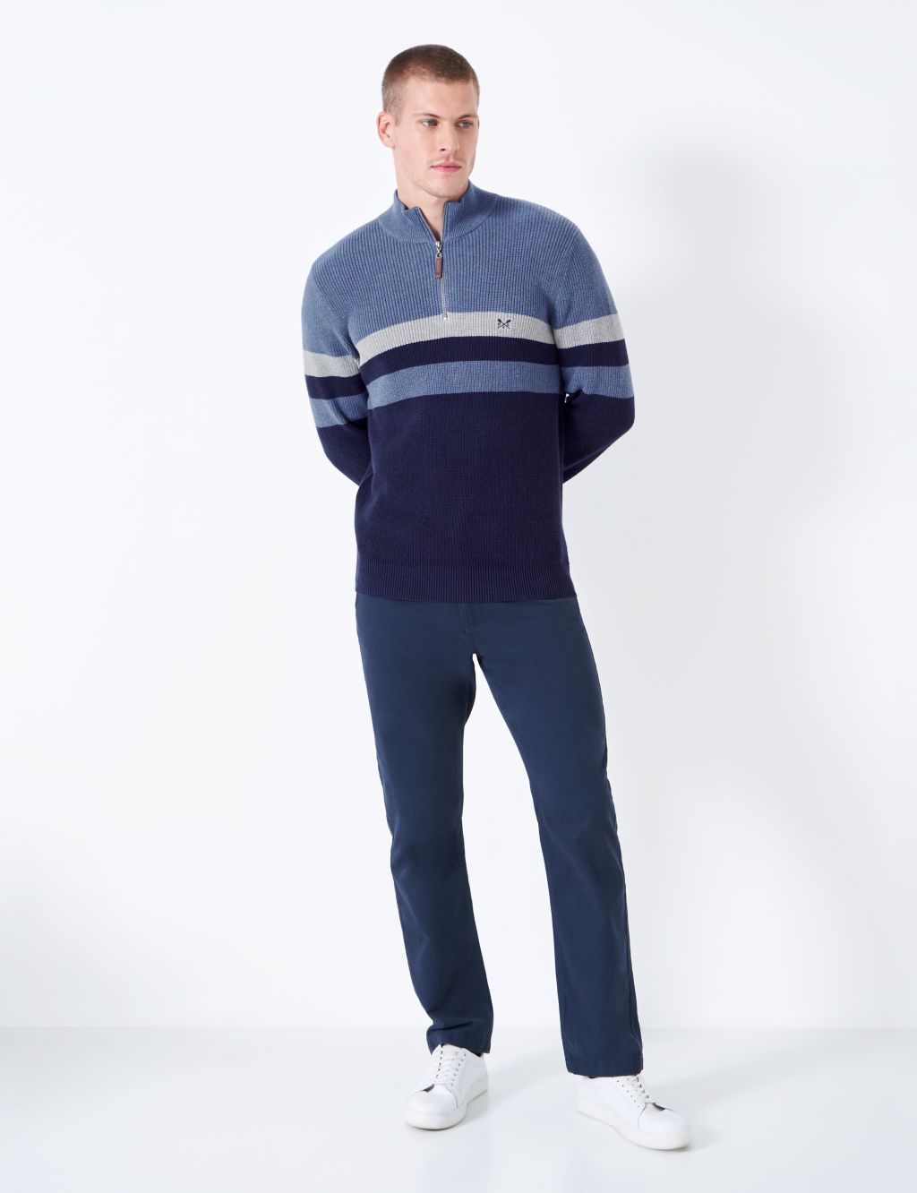 Pure Cotton Striped Ribbed Half Zip Jumper 2 of 5