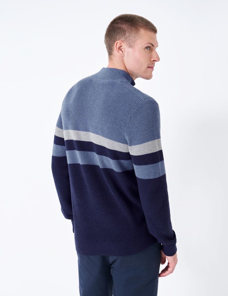 Pure Cotton Striped Ribbed Half Zip Jumper 4 of 5