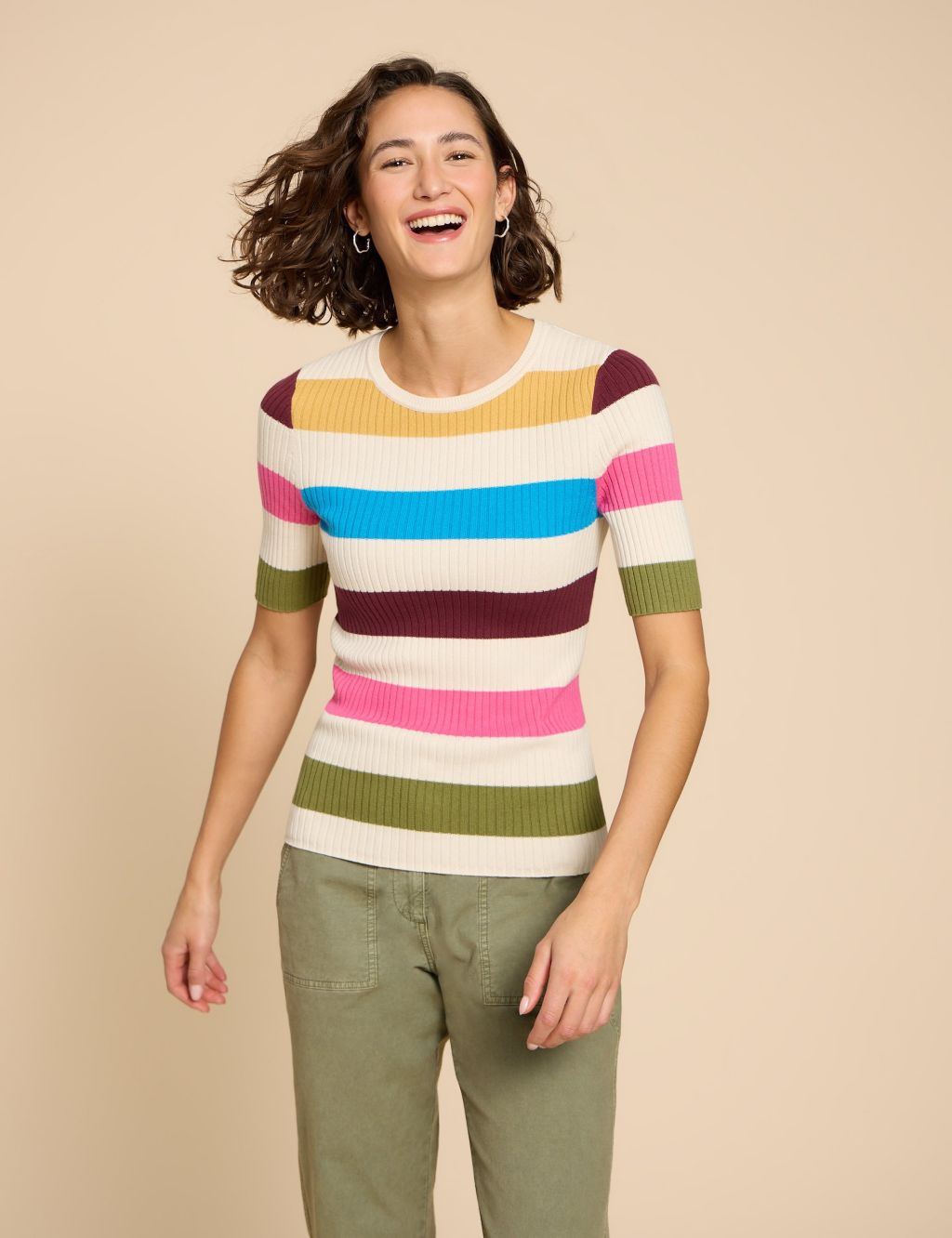 Pure Cotton Striped Ribbed Jumper 3 of 7
