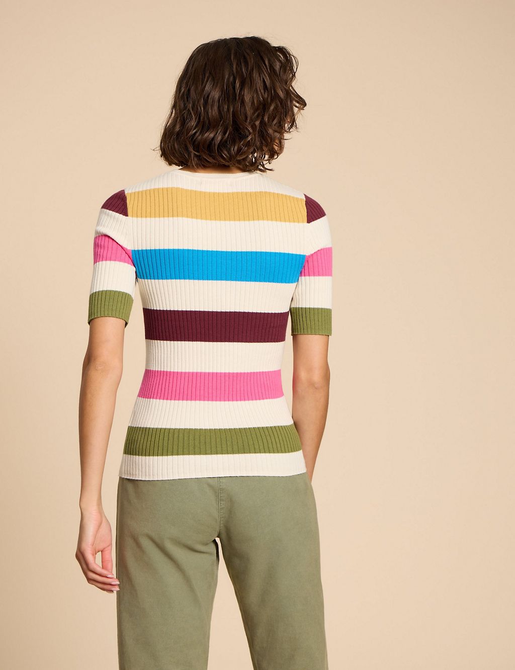 Pure Cotton Striped Ribbed Jumper 2 of 7