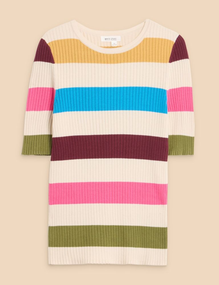Pure Cotton Striped Ribbed Jumper 2 of 7