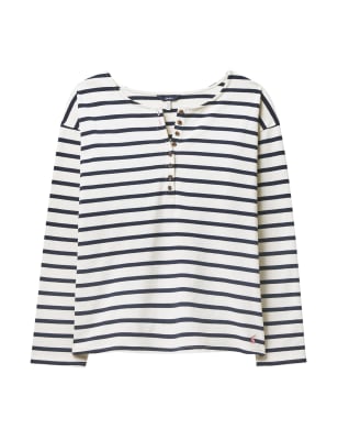 Pure Cotton Striped Round Neck Henley Top Image 2 of 6