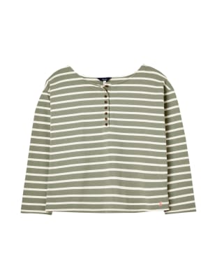 Pure Cotton Striped Round Neck Henley Top Image 2 of 6