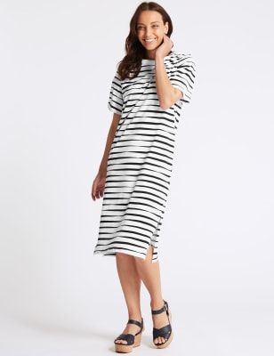 Pure Cotton Striped Round Neck T-Shirt Dress, M&S Collection