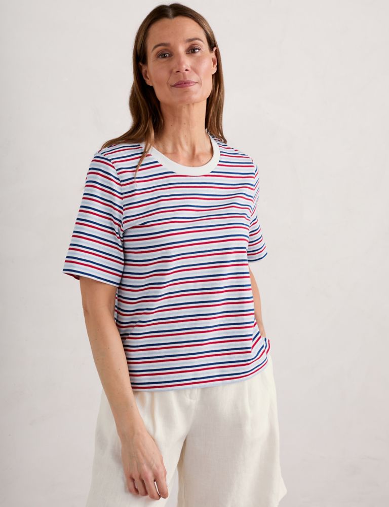 Pure Cotton Striped Round Neck T-Shirt 3 of 6