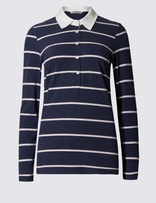 Pure Cotton Striped Rugby Long Sleeve Top Image 2 of 4