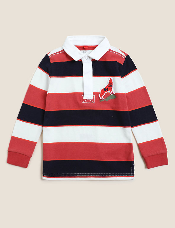 Pure Cotton Striped Rugby Shirt 2 7, Red And White Striped Rugby Shirt