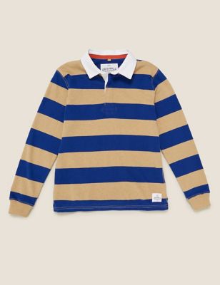 Pure Cotton Striped Rugby Shirt (6-14 Yrs) Image 2 of 4