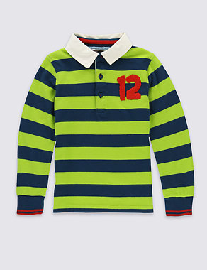 Pure Cotton Striped Rugby Top (1-7 Years) Image 2 of 3