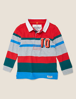 Pure Cotton Striped Rugby Top (2-7 Yrs) Image 2 of 4