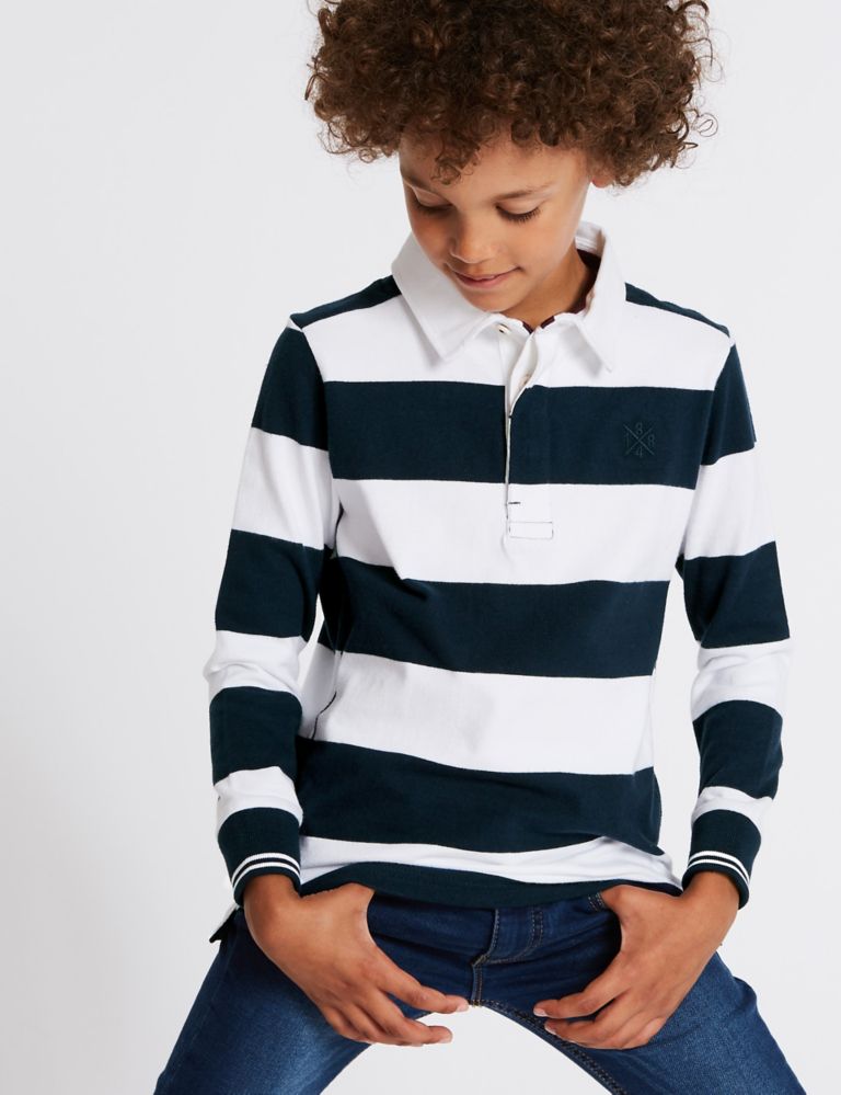 Pure Cotton Striped Rugby Top (3-16 Years) 1 of 4