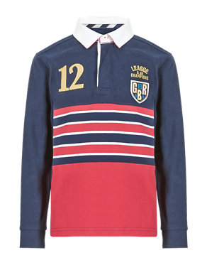 Pure Cotton Striped Rugby Top (5-14 Years) Image 2 of 4