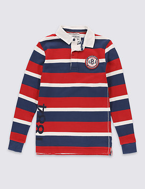 Pure Cotton Striped Rugby Top (5-14 Years) Image 2 of 4