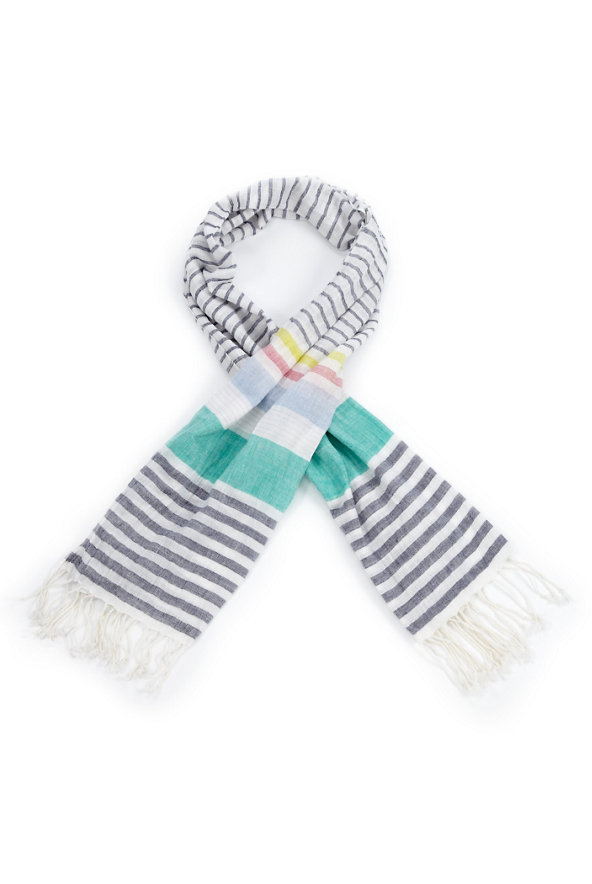 Pure Cotton Striped Scarf Image 1 of 2