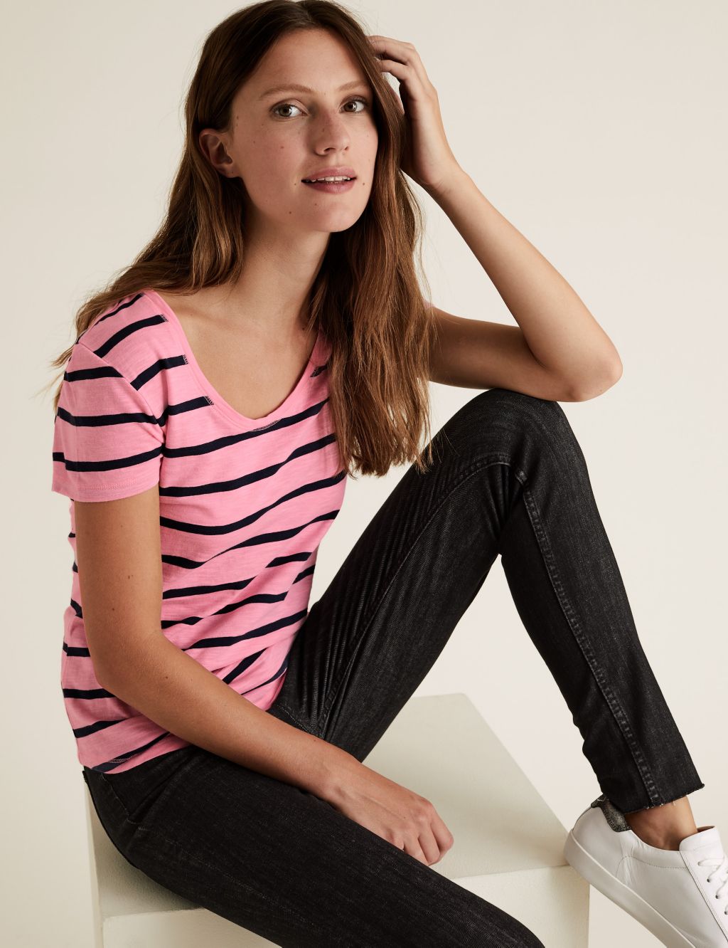 Pure Cotton Striped Scoop Neck T-Shirt 3 of 4