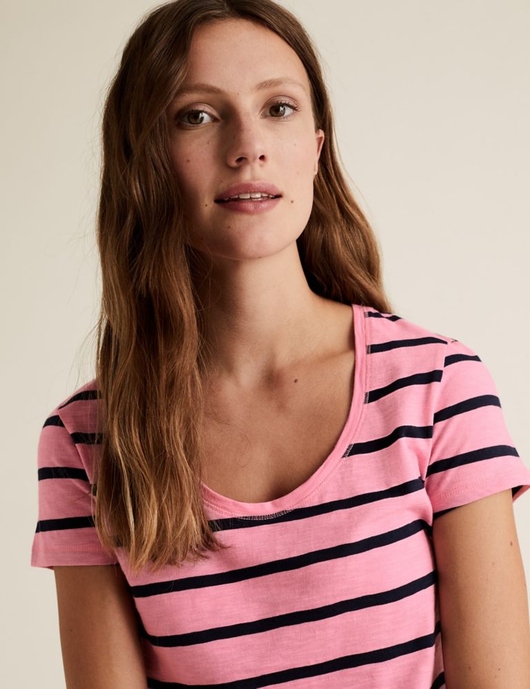 Pure Cotton Striped Scoop Neck T-Shirt 3 of 4