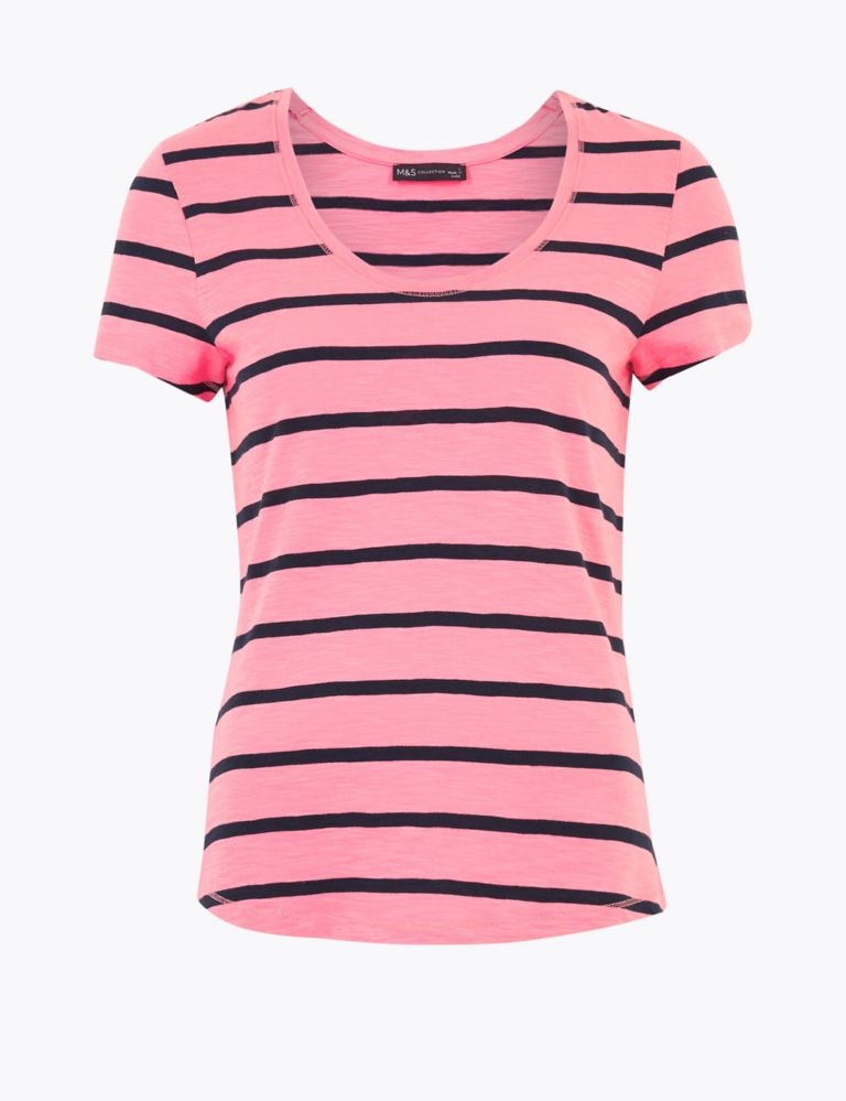 Pure Cotton Striped Scoop Neck T-Shirt 2 of 4