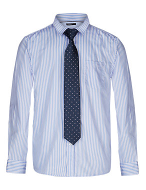 Pure Cotton Striped Shirt & Spotted Tie Set Image 2 of 3
