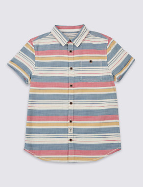 Pure Cotton Striped Shirt (3-14 Years) Image 2 of 3