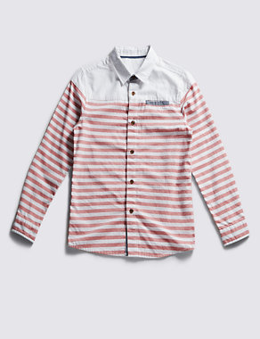 Pure Cotton Striped Shirt (5-14 Years) Image 2 of 3