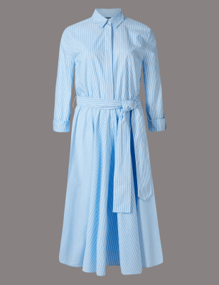 Pure Cotton Striped Shirt Dress with Belt | Autograph | M&S