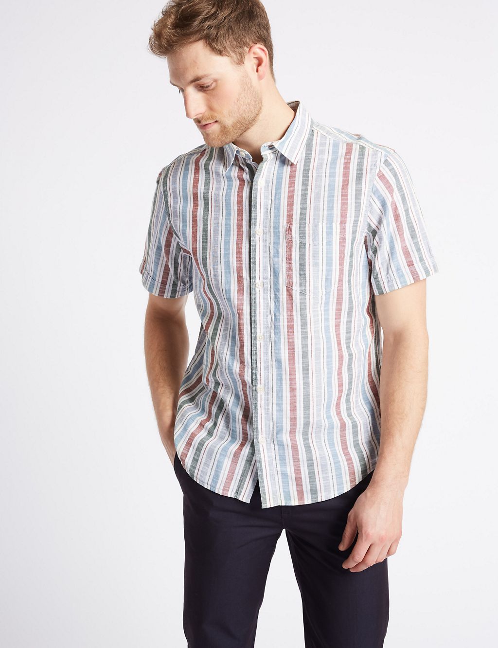 Pure Cotton Striped Shirt with Pocket 3 of 5