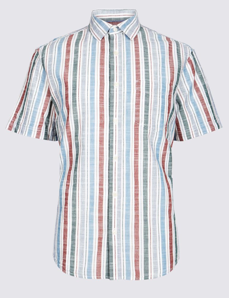 Pure Cotton Striped Shirt with Pocket 2 of 5