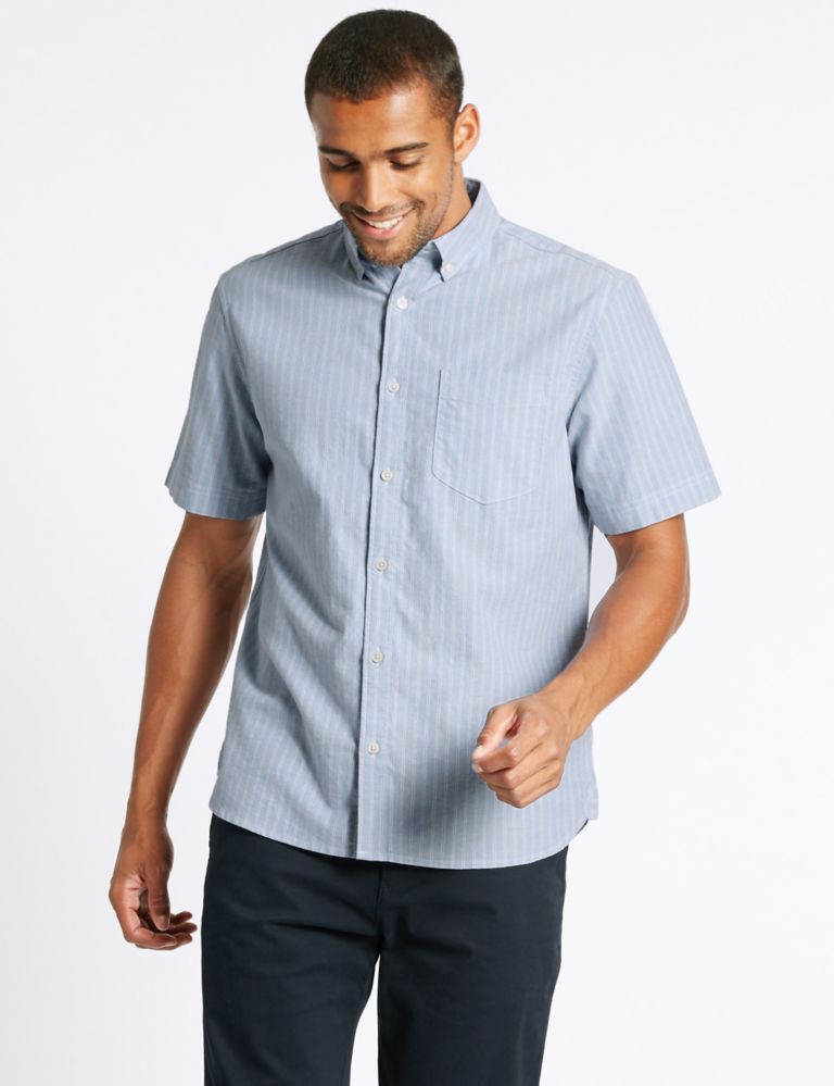 Pure Cotton Striped Shirt with Pocket 1 of 4