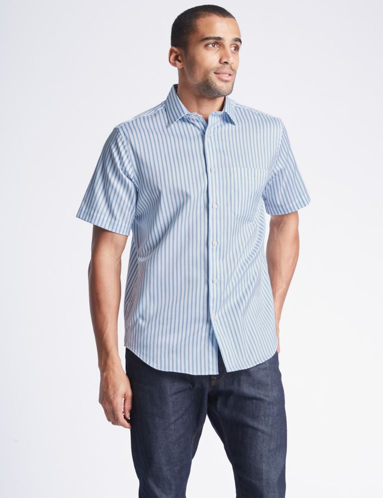 Pure Cotton Striped Shirt with Pocket 1 of 5
