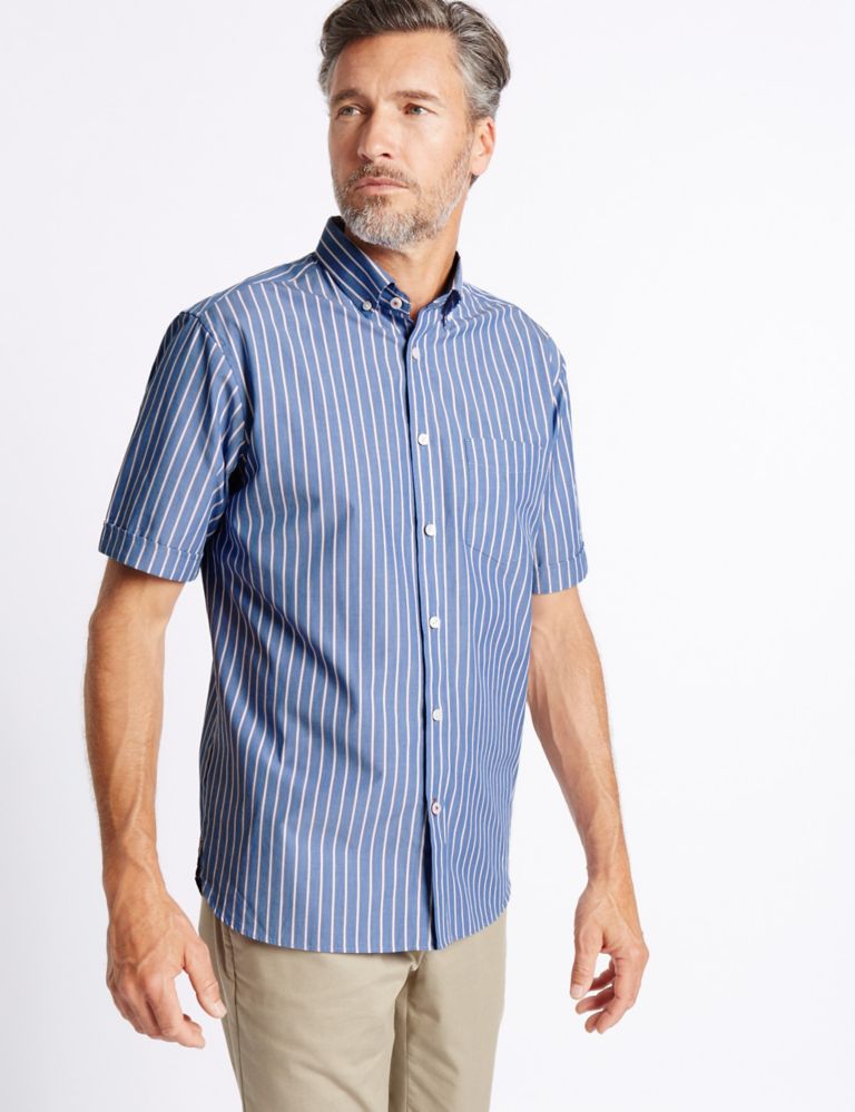Pure Cotton Striped Shirt with Pocket 1 of 3