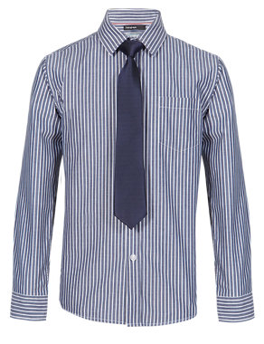Pure Cotton Striped Shirt with Tie (5-14 Years) Image 2 of 5