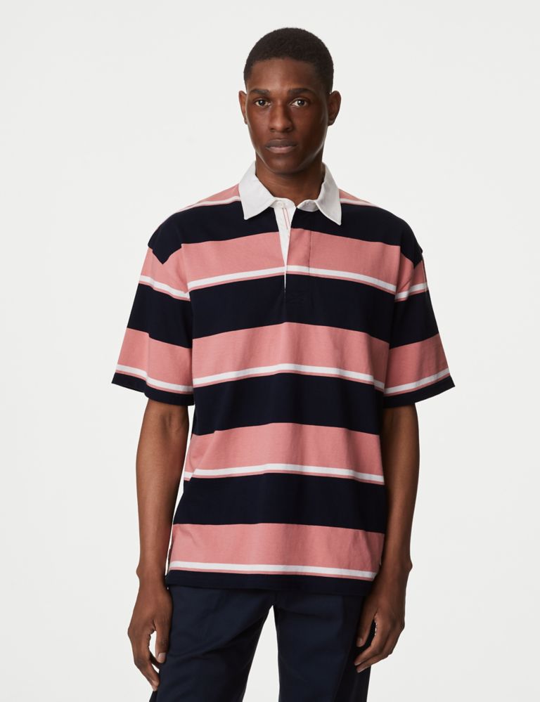 Pure Cotton Striped Short Sleeve Rugby Shirt 1 of 5