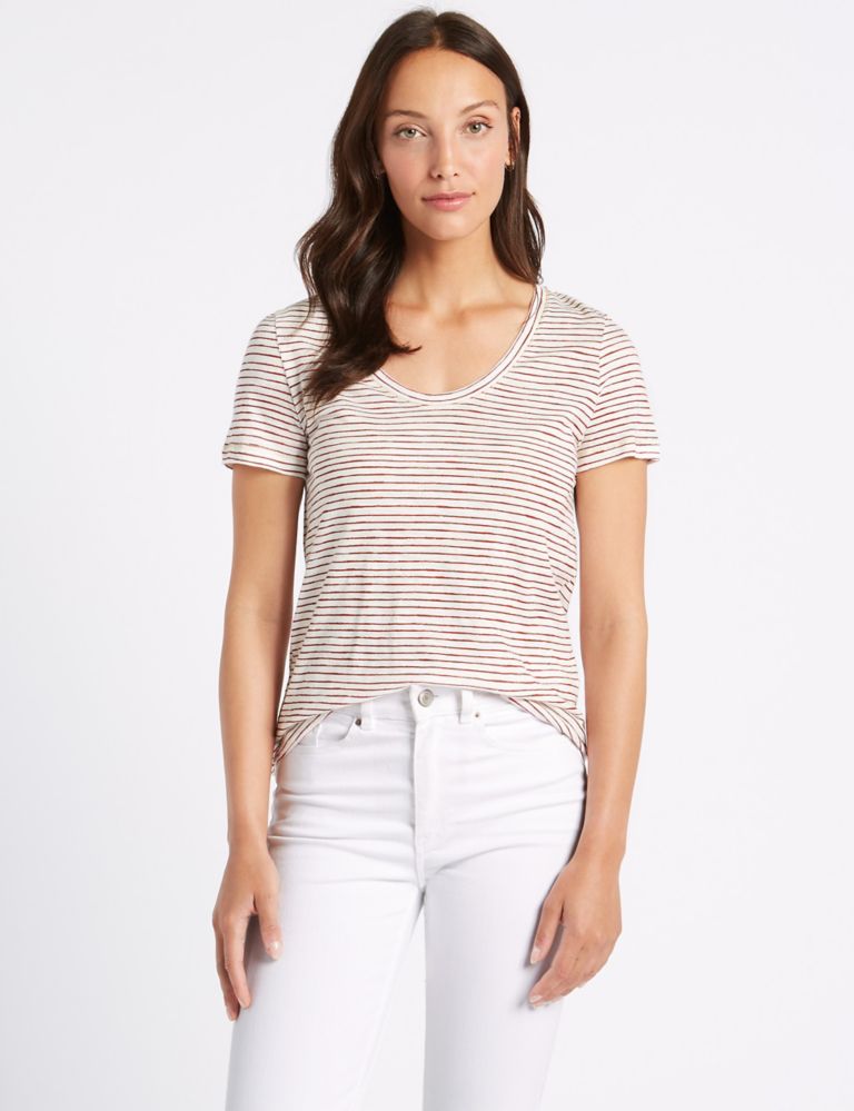 Pure Cotton Striped Short Sleeve T-Shirt 1 of 5