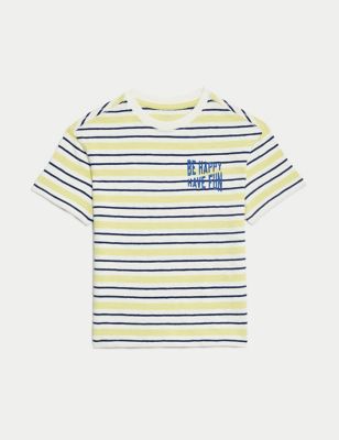 Pure Cotton Striped Slogan T-Shirt (2-8 Yrs) Image 2 of 5