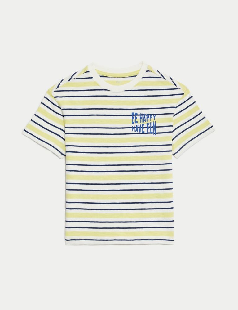 Pure Cotton Striped Slogan T-Shirt (2-8 Yrs) 2 of 5