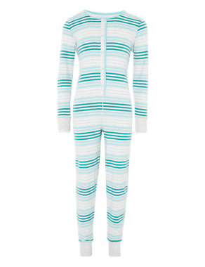 Pure Cotton Striped Soft & Cosy Onesie Image 2 of 3