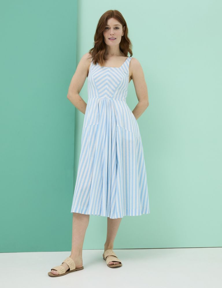 Pure Cotton Striped Square Neck Midi Slip Dress 1 of 6