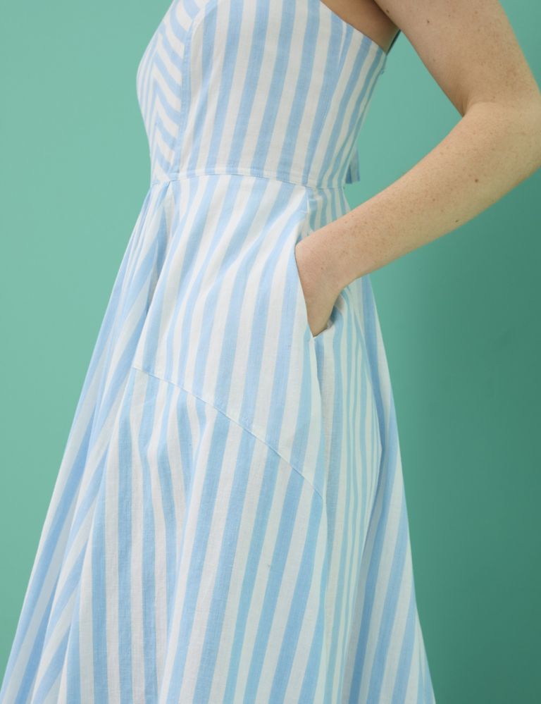 Pure Cotton Striped Square Neck Midi Slip Dress 5 of 6
